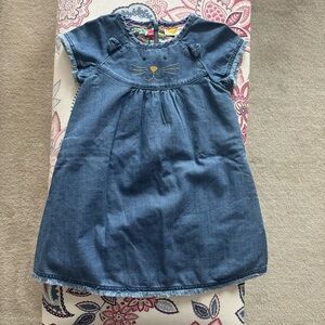 NWT Mini Boden Blue Denim Dress with Floral Lining 3/4T